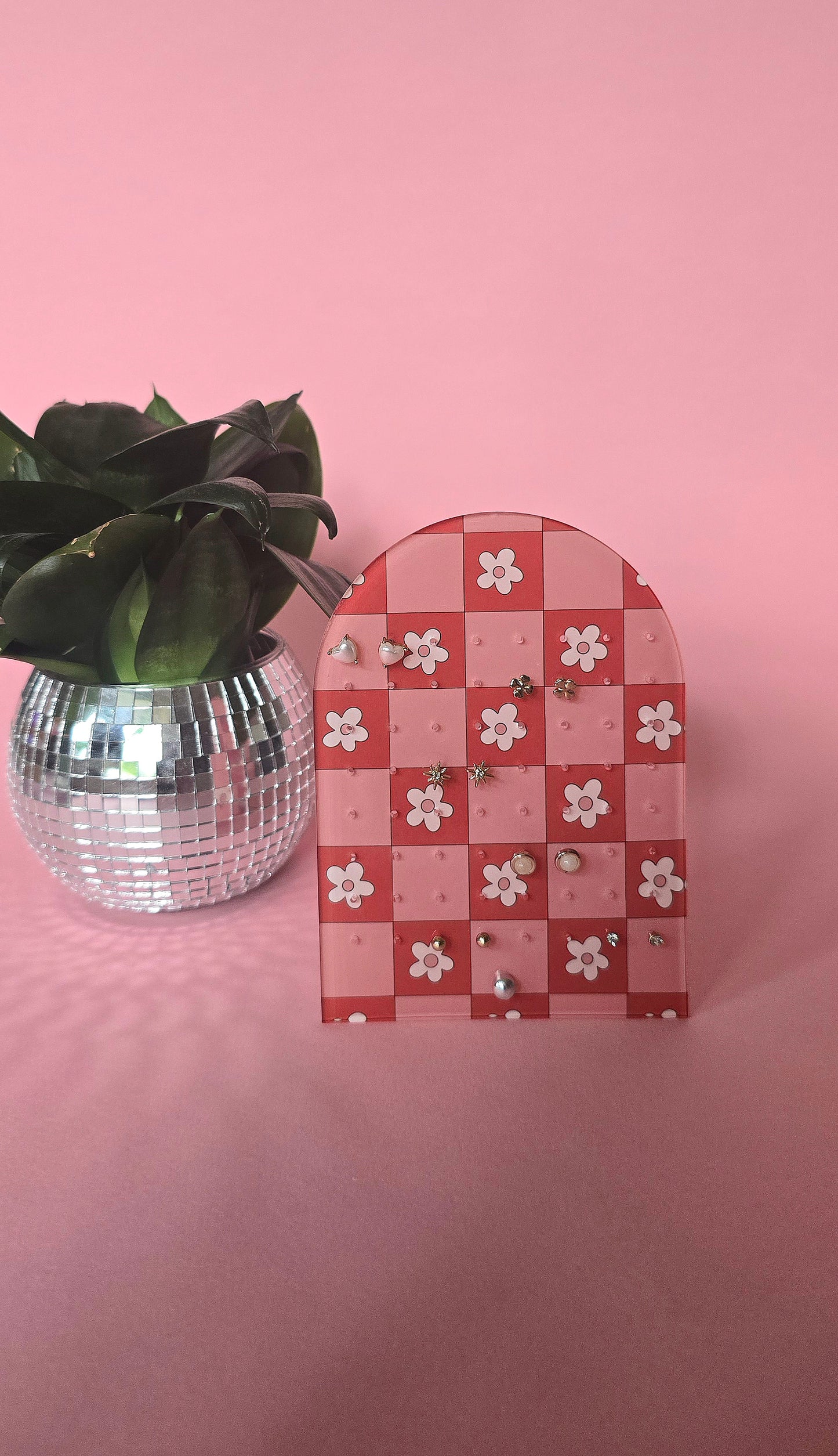 Earring Display Stand | Pink & Red Flowers | Holds 32 Pairs of Earrings | Stud Earring Jewelery Holder