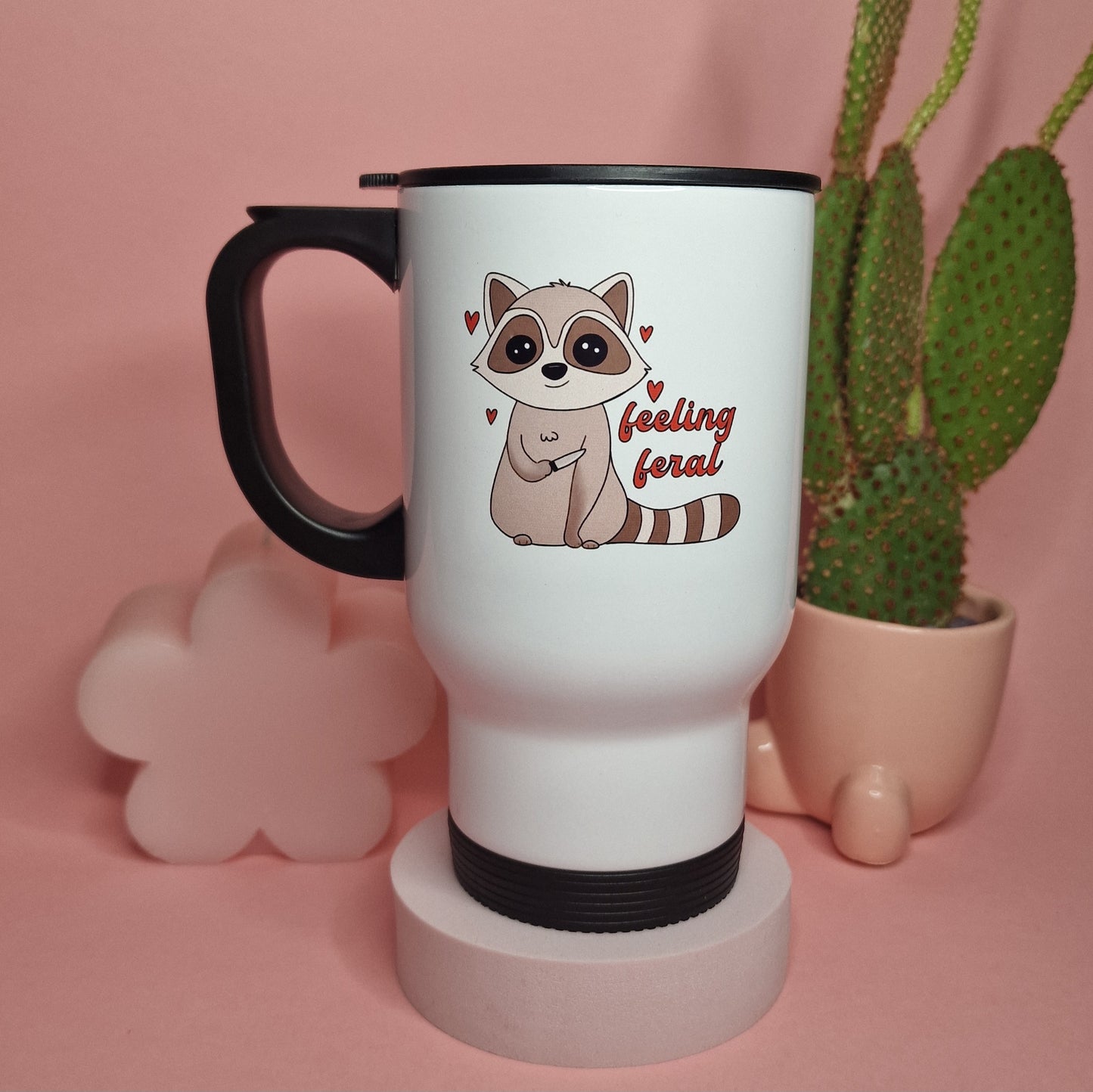 Cute Feeling Feral Raccoon Travel Mug