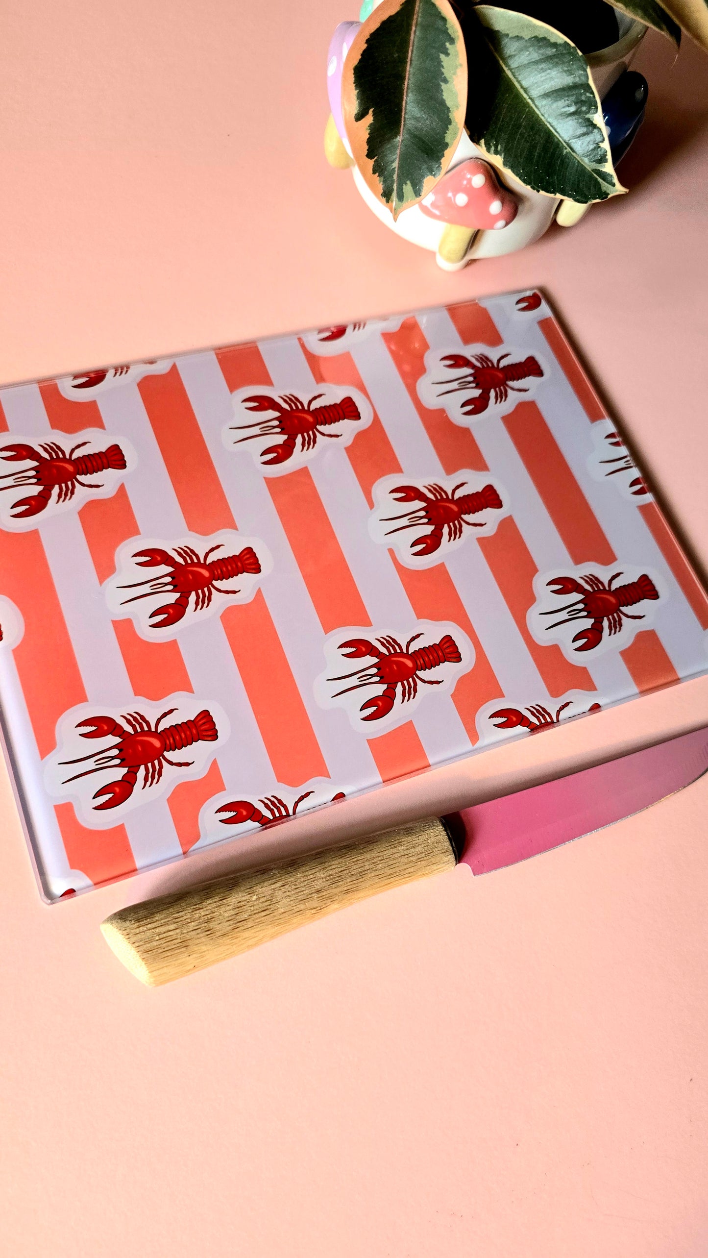 Stripey Lobster Funky Glass Chopping Board