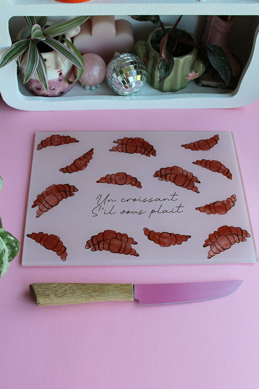 French Cute Croissant Glass Chopping Board