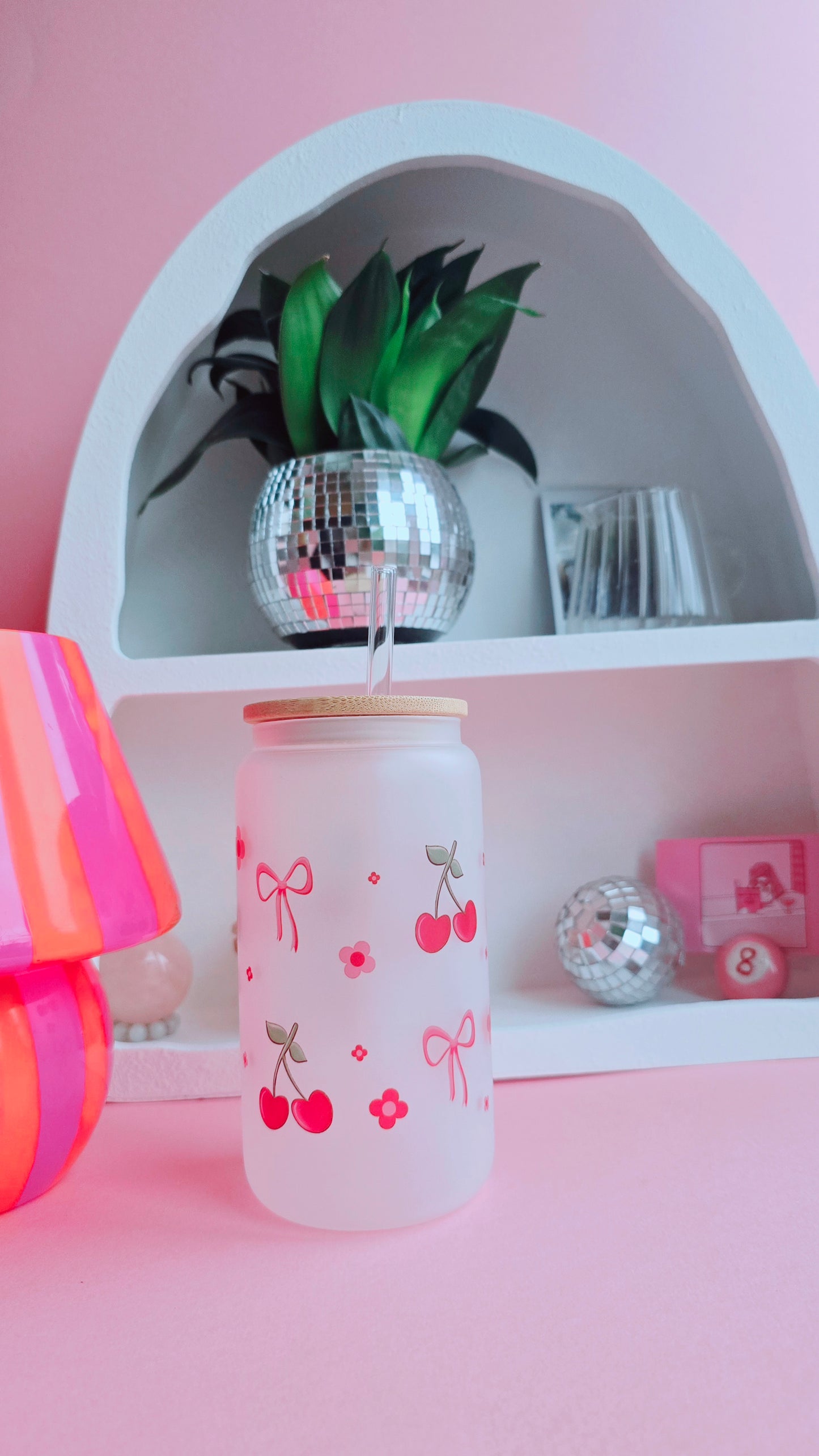 Cute Cherry Coquette Aesthetic Bows Glass Tumbler