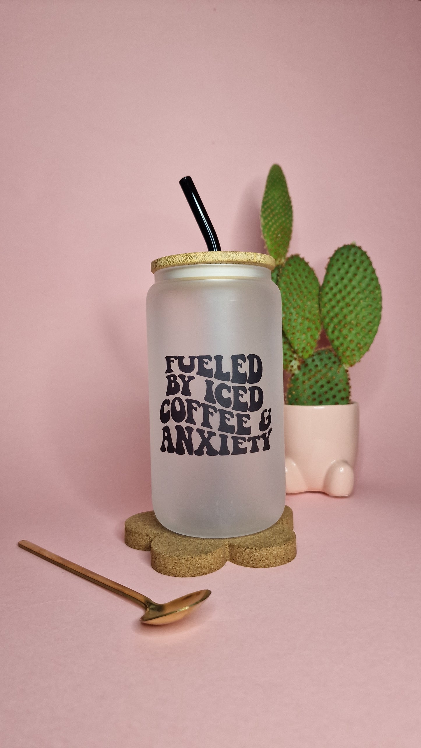 Iced Coffee & Anxiety | 16oz Glass Can Tumbler