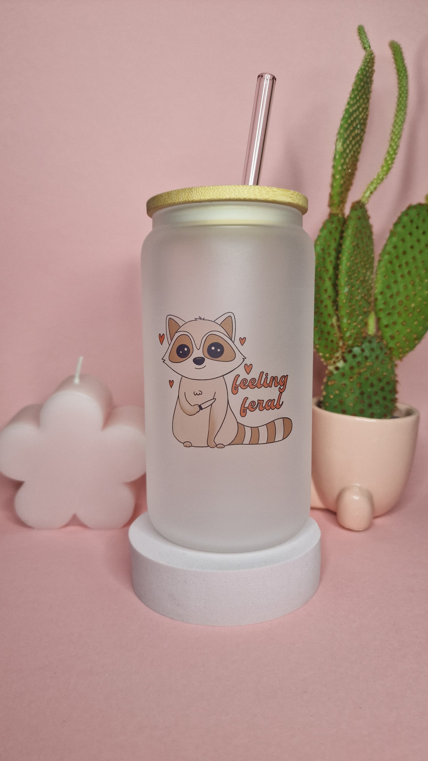 Feeling Feral Cute Racoon Glass Tumbler