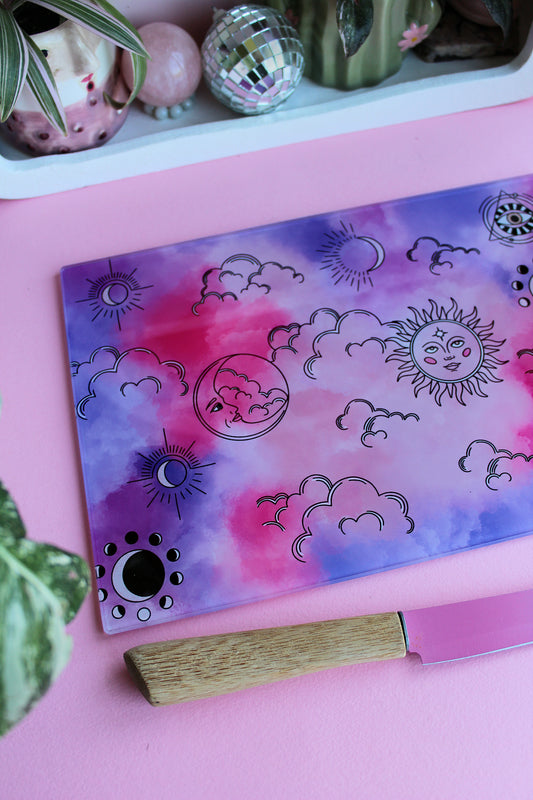 Celestial Sky Pink & Purple Glass Chopping Board