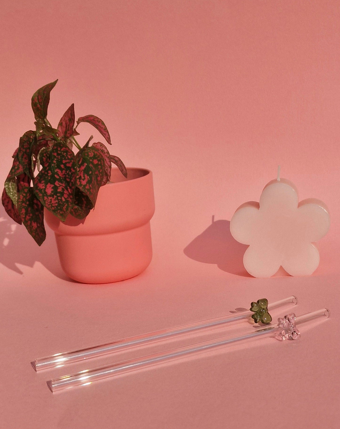 Pink & Green Glass Bow Coquette Aesthetic Pastel Glass Straws