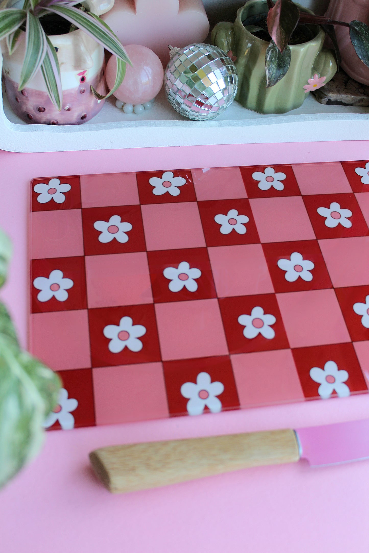 Pink & Red Flowers Glass Chopping Board