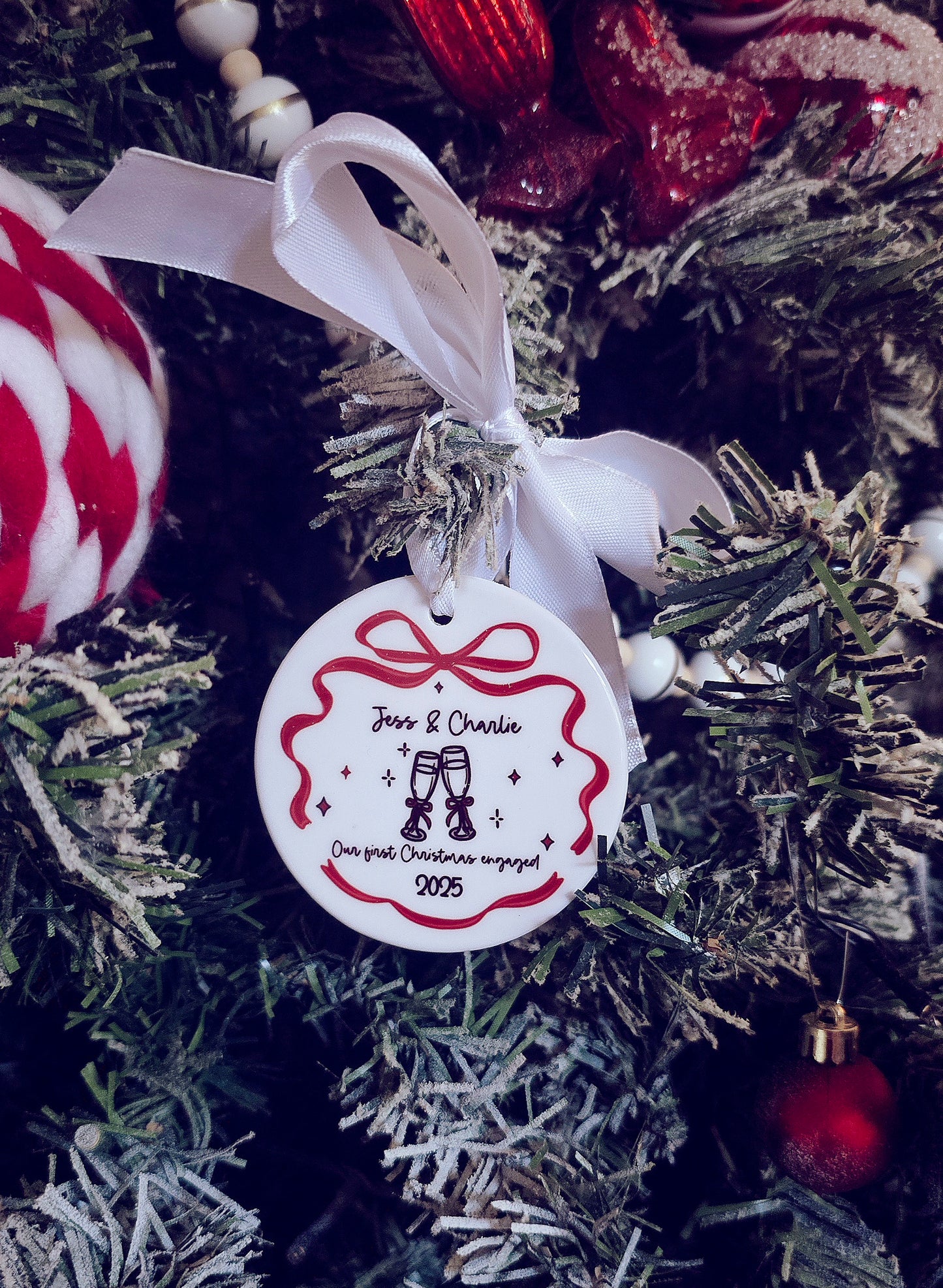 Engaged Hanging Bow Decoration Christmas Bauble