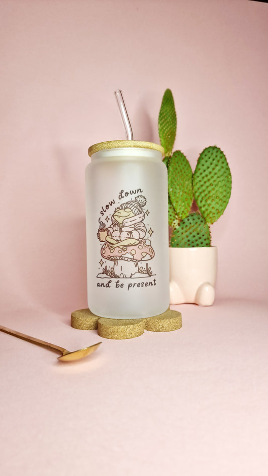 Slow Down Frog | 16oz Glass Can Tumbler