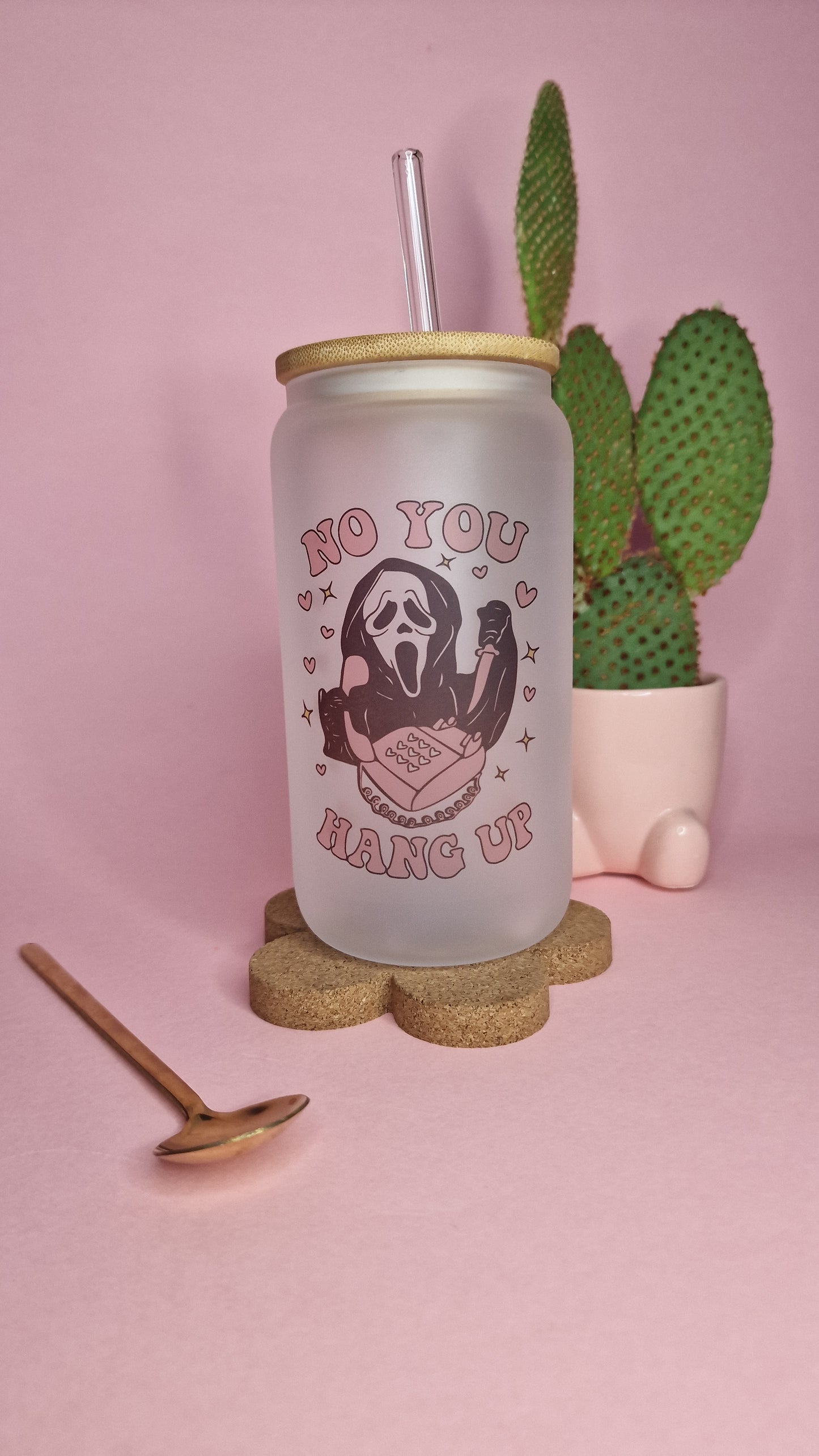 Ghostface You Hang Up Pink | 16oz Frosted Glass Can