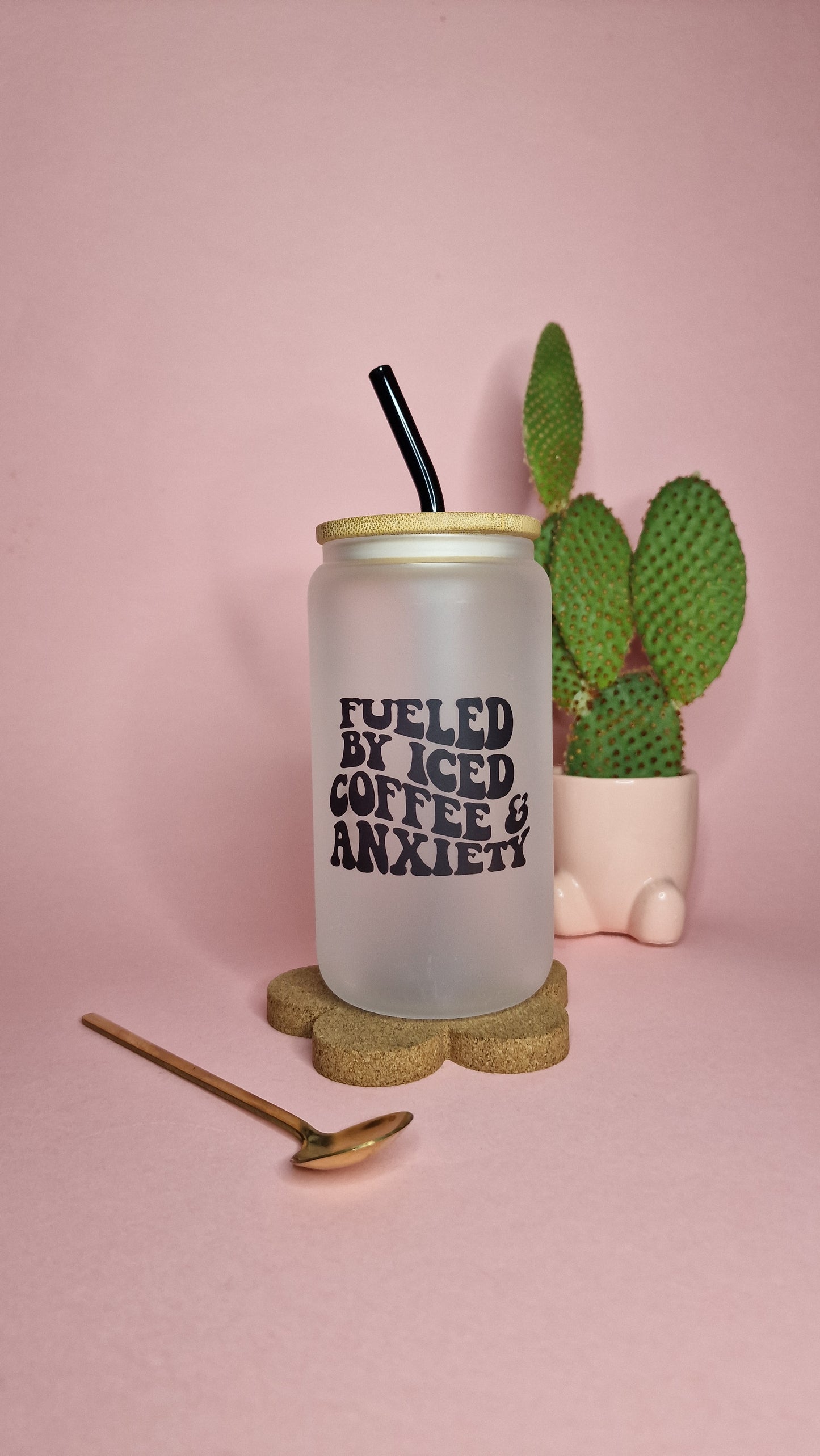 Iced Coffee & Anxiety | 16oz Glass Can Tumbler