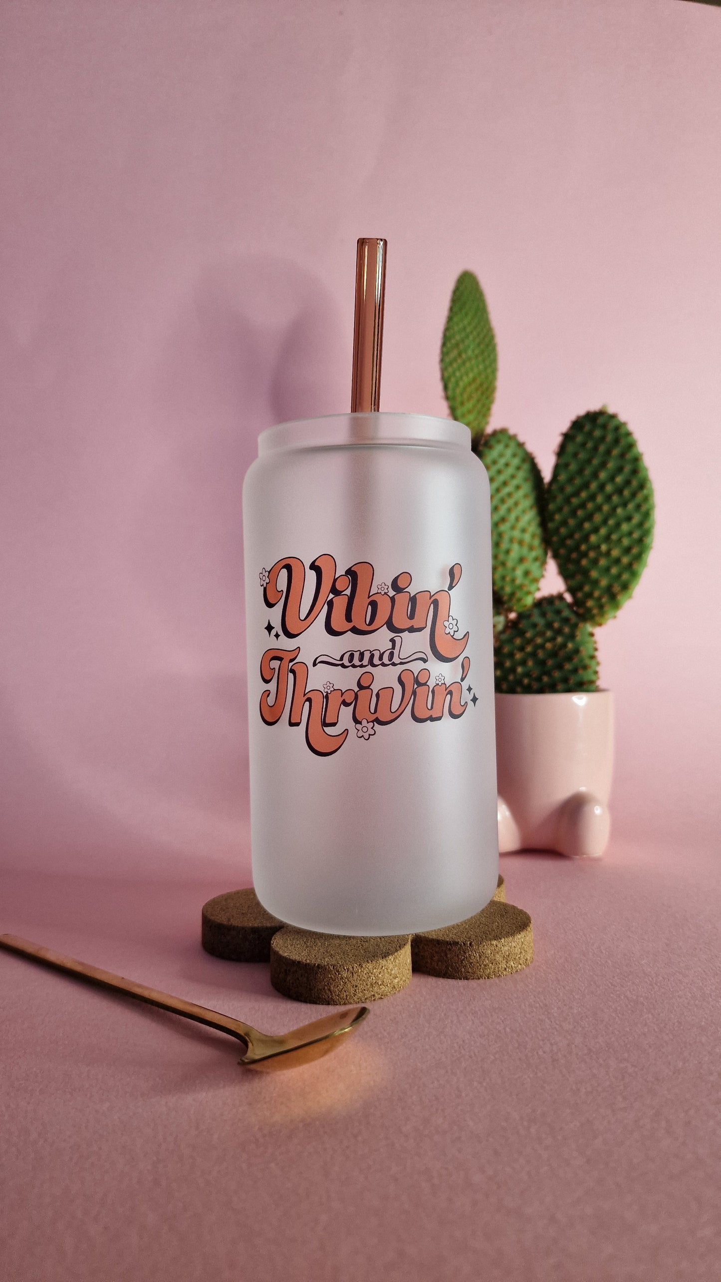 Vibing & Thriving | 16oz Glass Can Tumbler