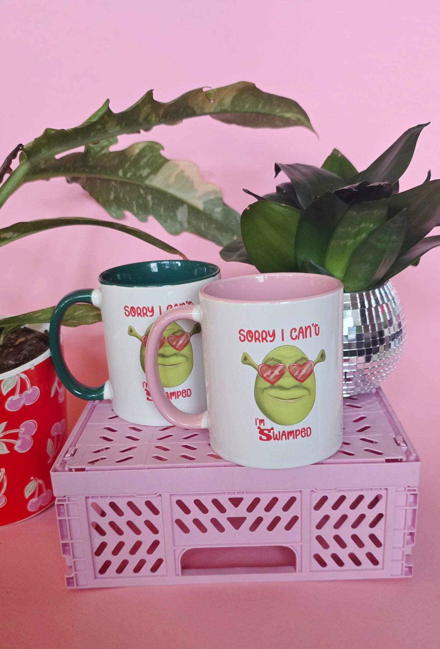 Shrek Inspired Handrawn Ceramic Pink Mug