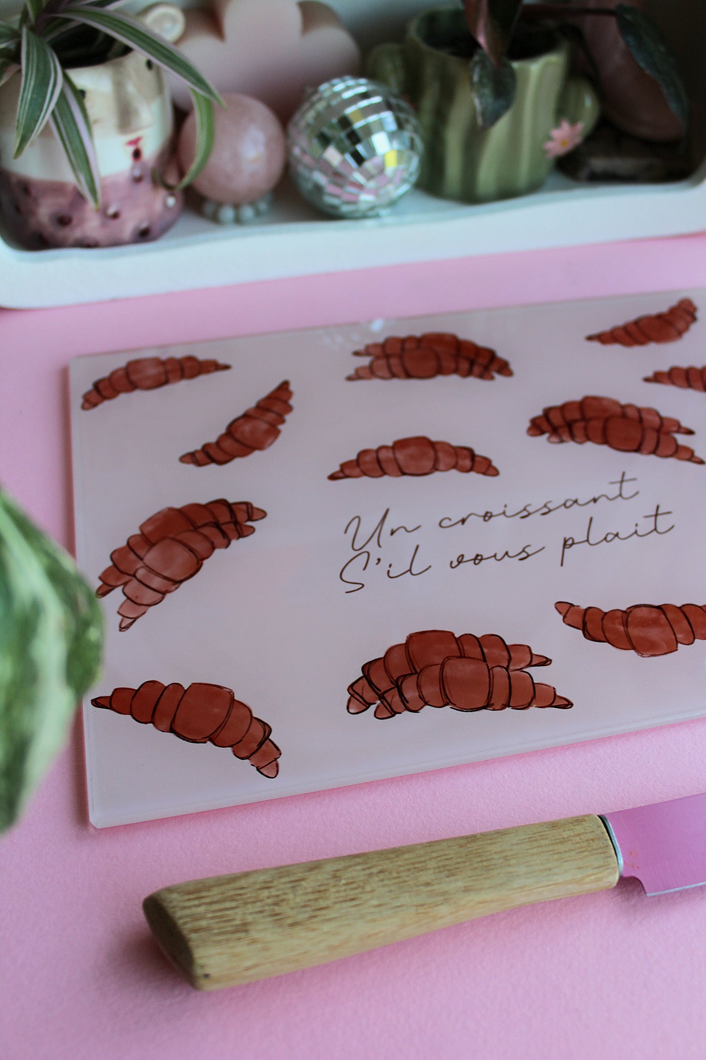 French Cute Croissant Glass Chopping Board