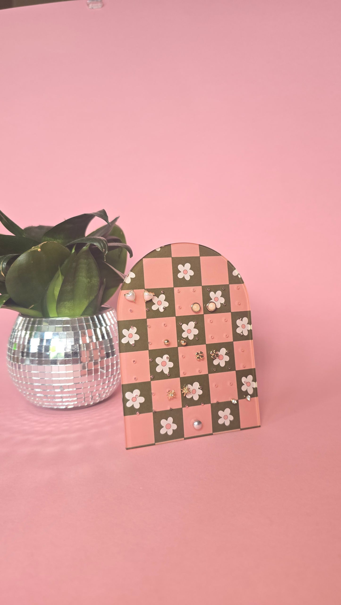 Earring Display Stand | Pink & Green Flowers | Holds 32 Pairs of Earrings | Stud Earring Jewelery Holder