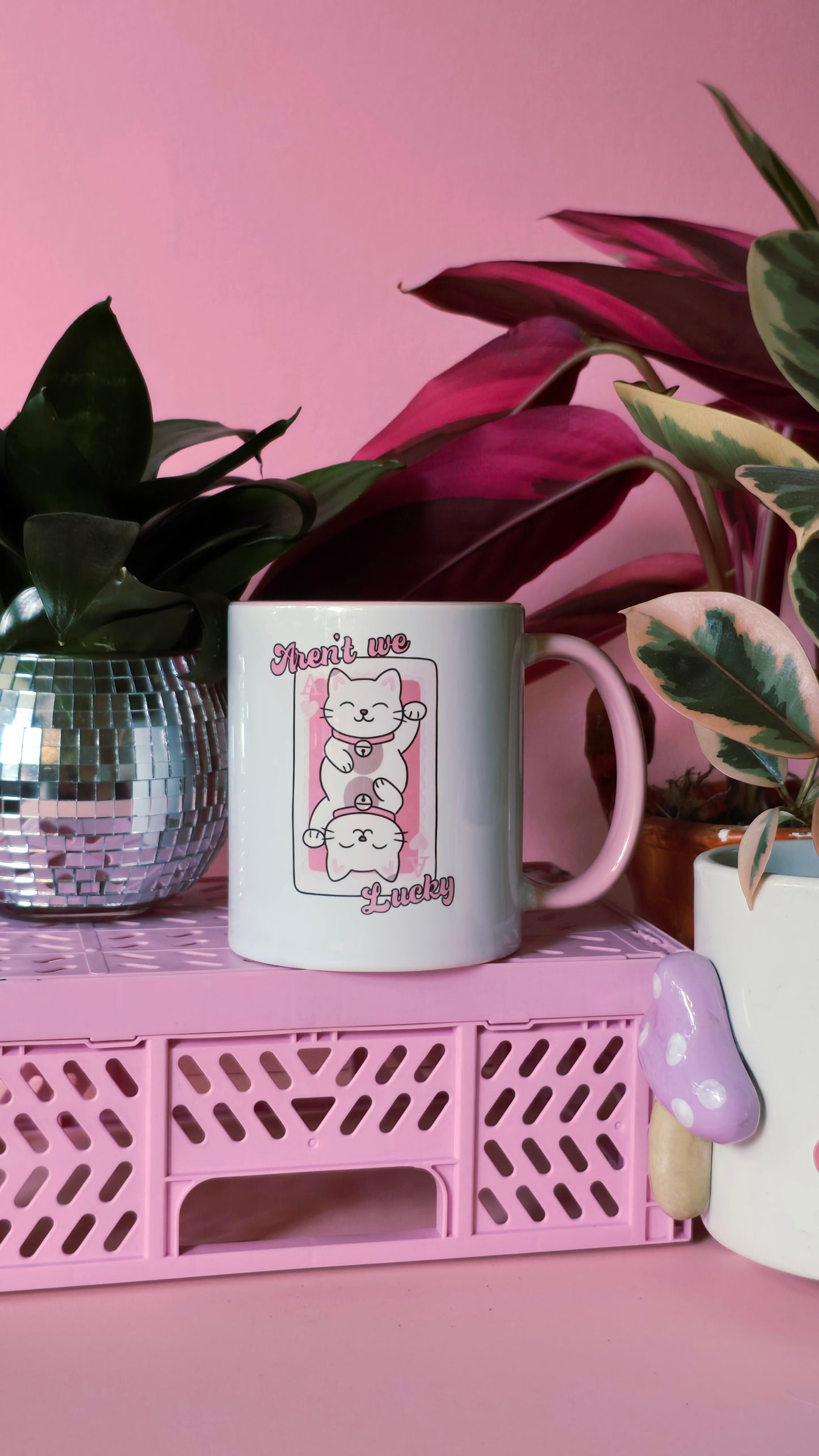 Lucky Cat Ceramic Pink Mug