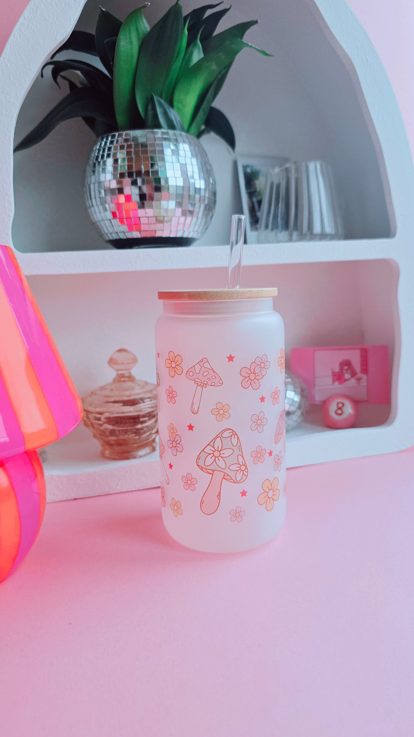 Mushroom & Flowers | 16oz Glass Can Tumbler