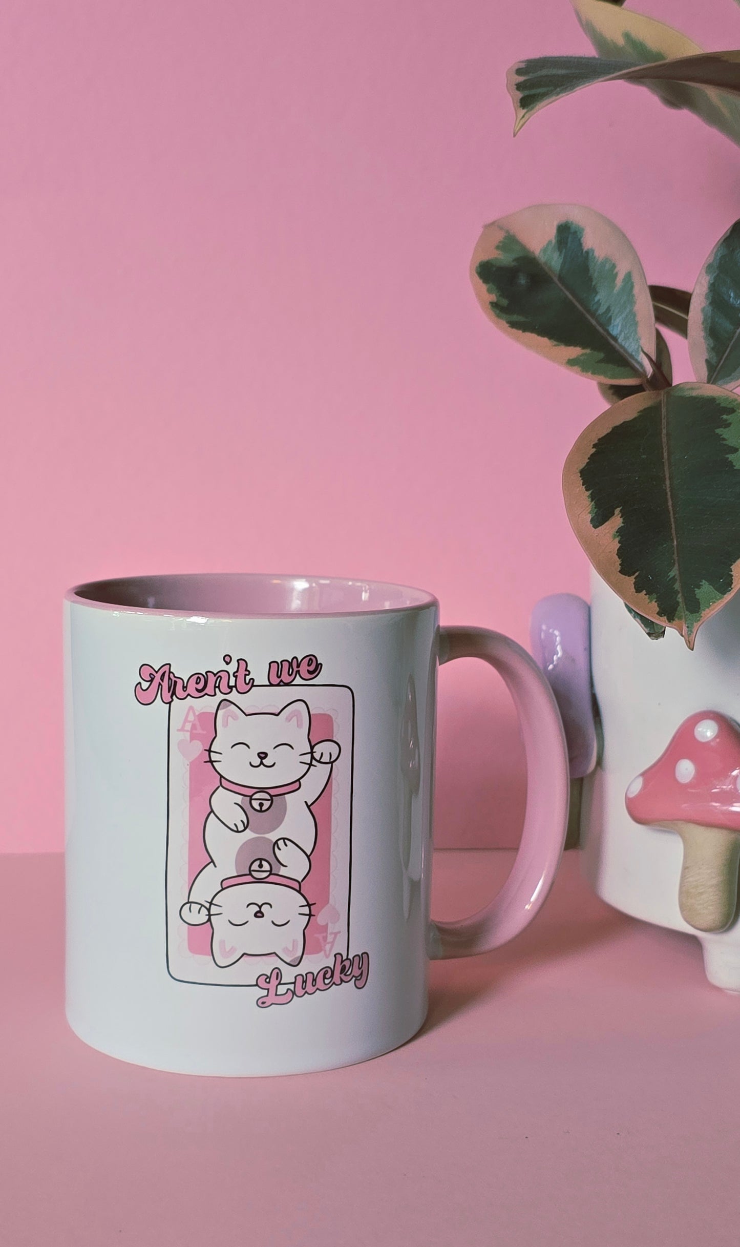 Lucky Cat Ceramic Pink Mug