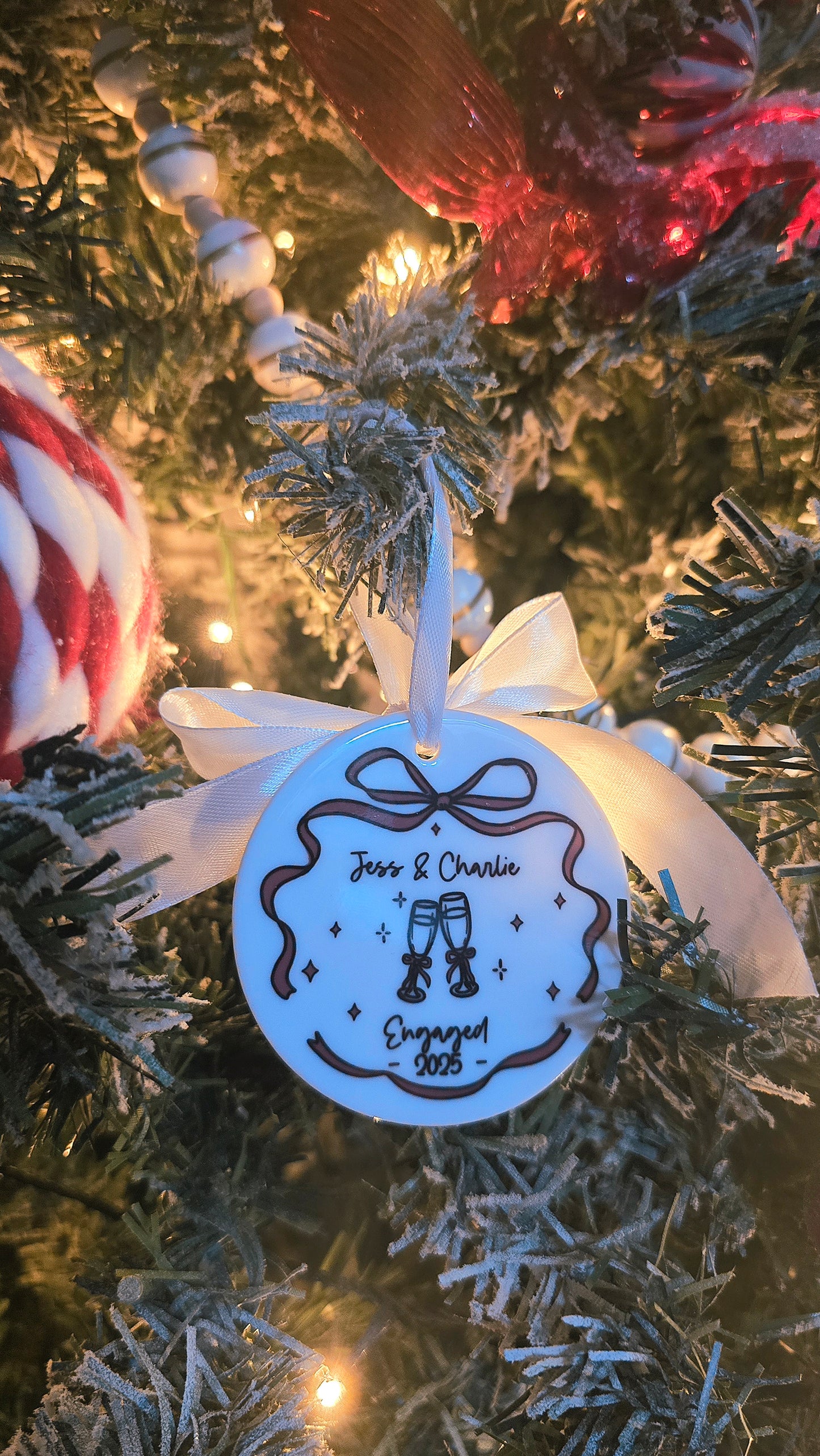 Engaged Hanging Bow Decoration Christmas Bauble
