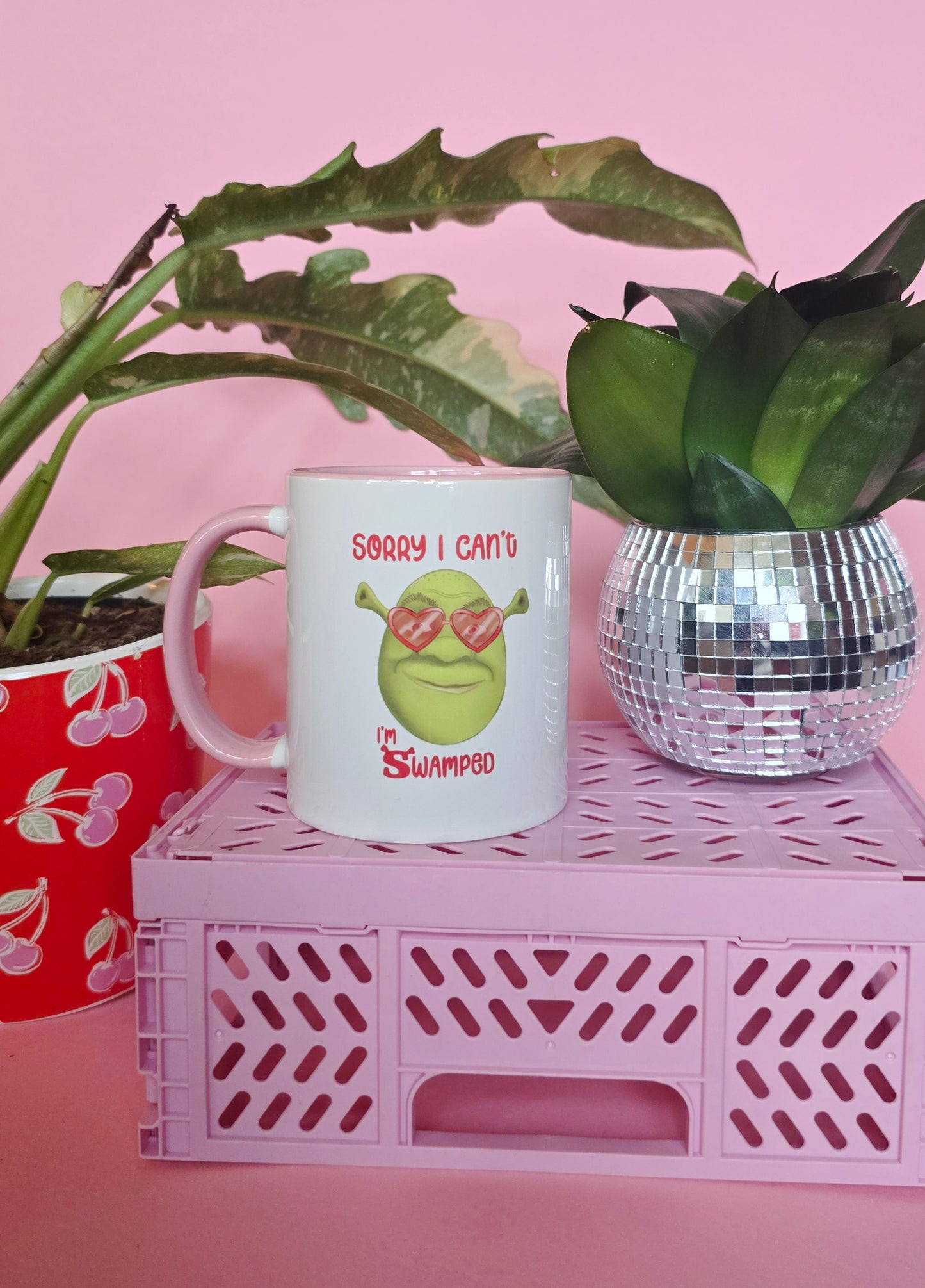 Shrek Inspired Handrawn Ceramic Pink Mug