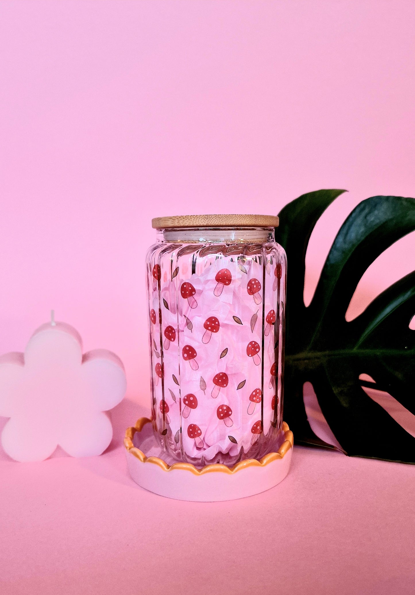 Mini Mushroom Ribbed Clear Glass Tumbler