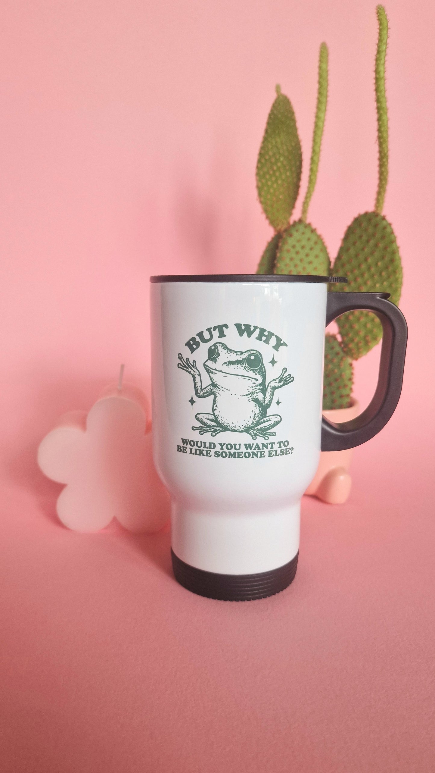 But Why Frog Cute Positivity Travel Mug