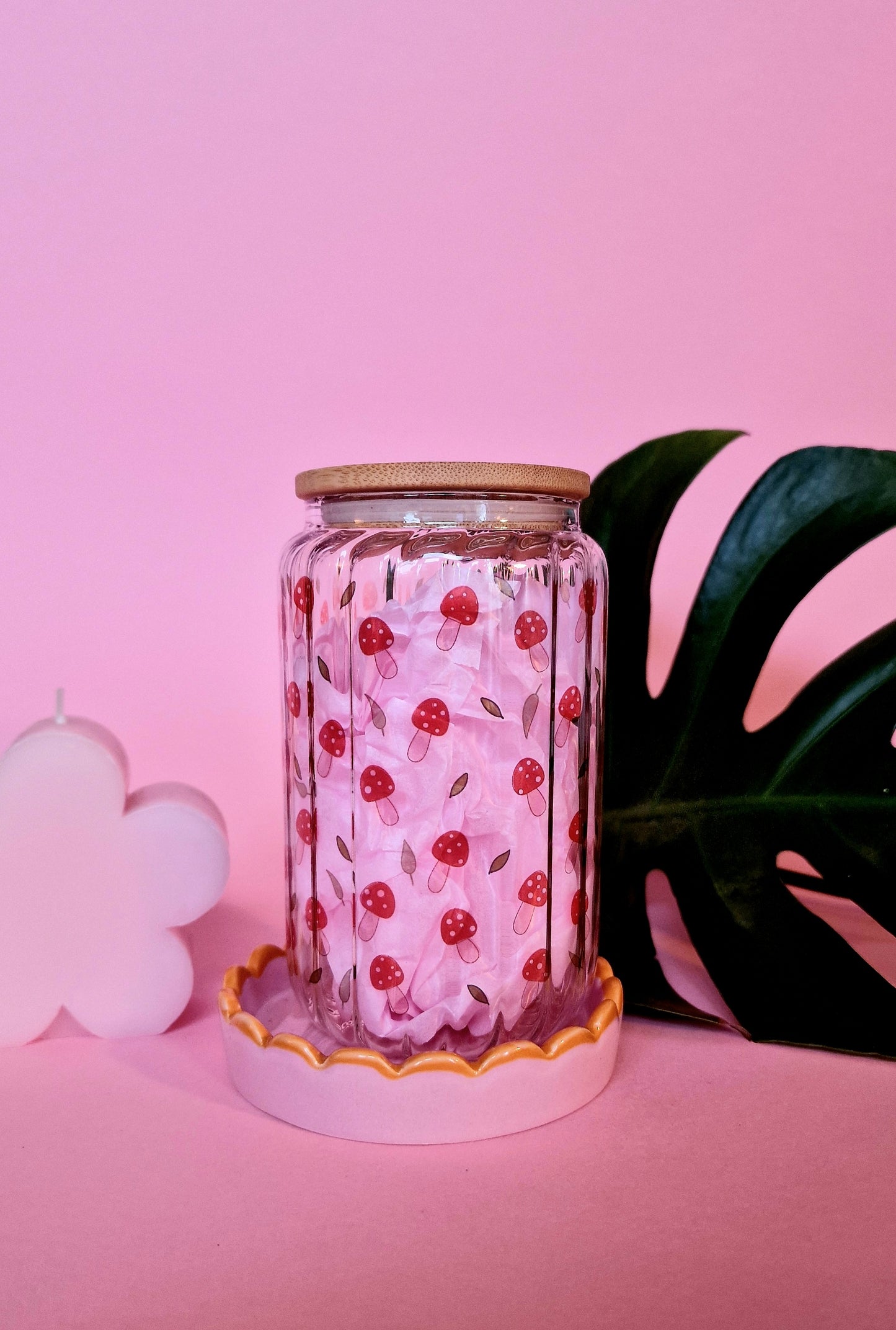 Mini Mushroom Ribbed Clear Glass Tumbler