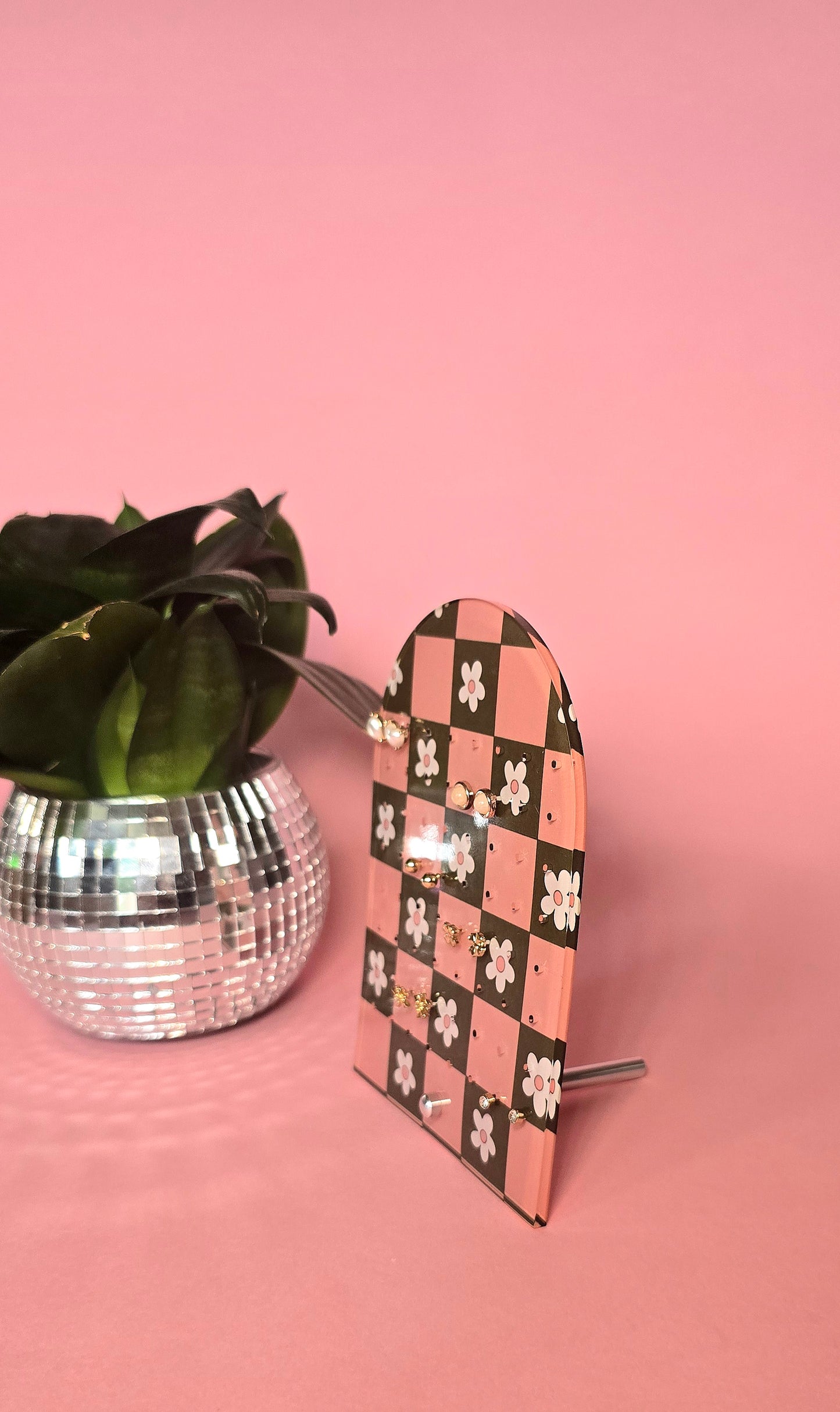 Earring Display Stand | Pink & Green Flowers | Holds 32 Pairs of Earrings | Stud Earring Jewelery Holder