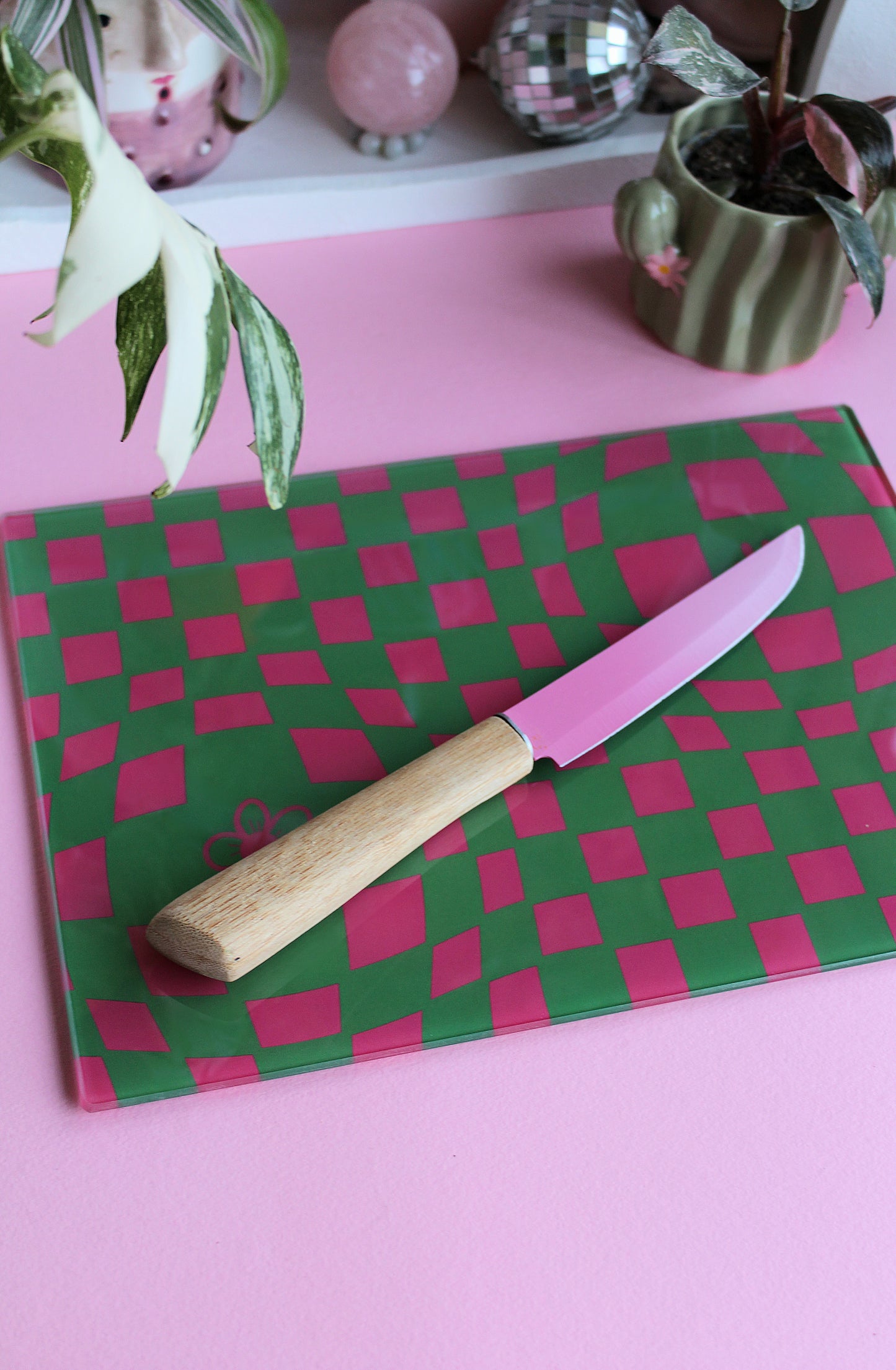 Pink & Green Funky Checkered Chopping Board
