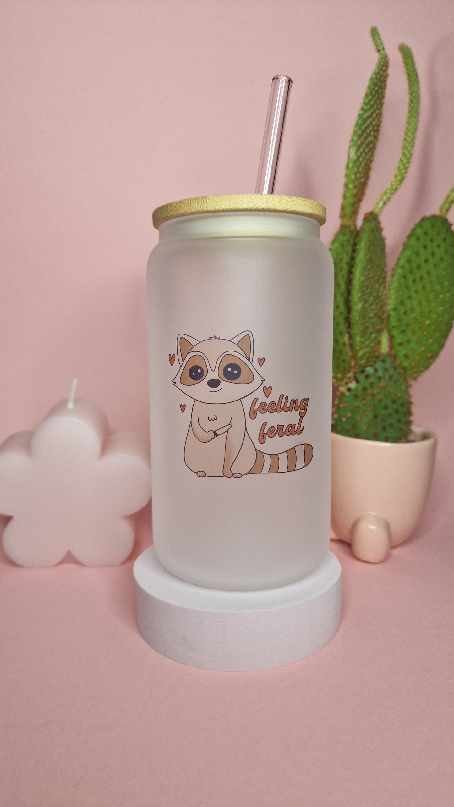 Feeling Feral Cute Racoon Glass Tumbler