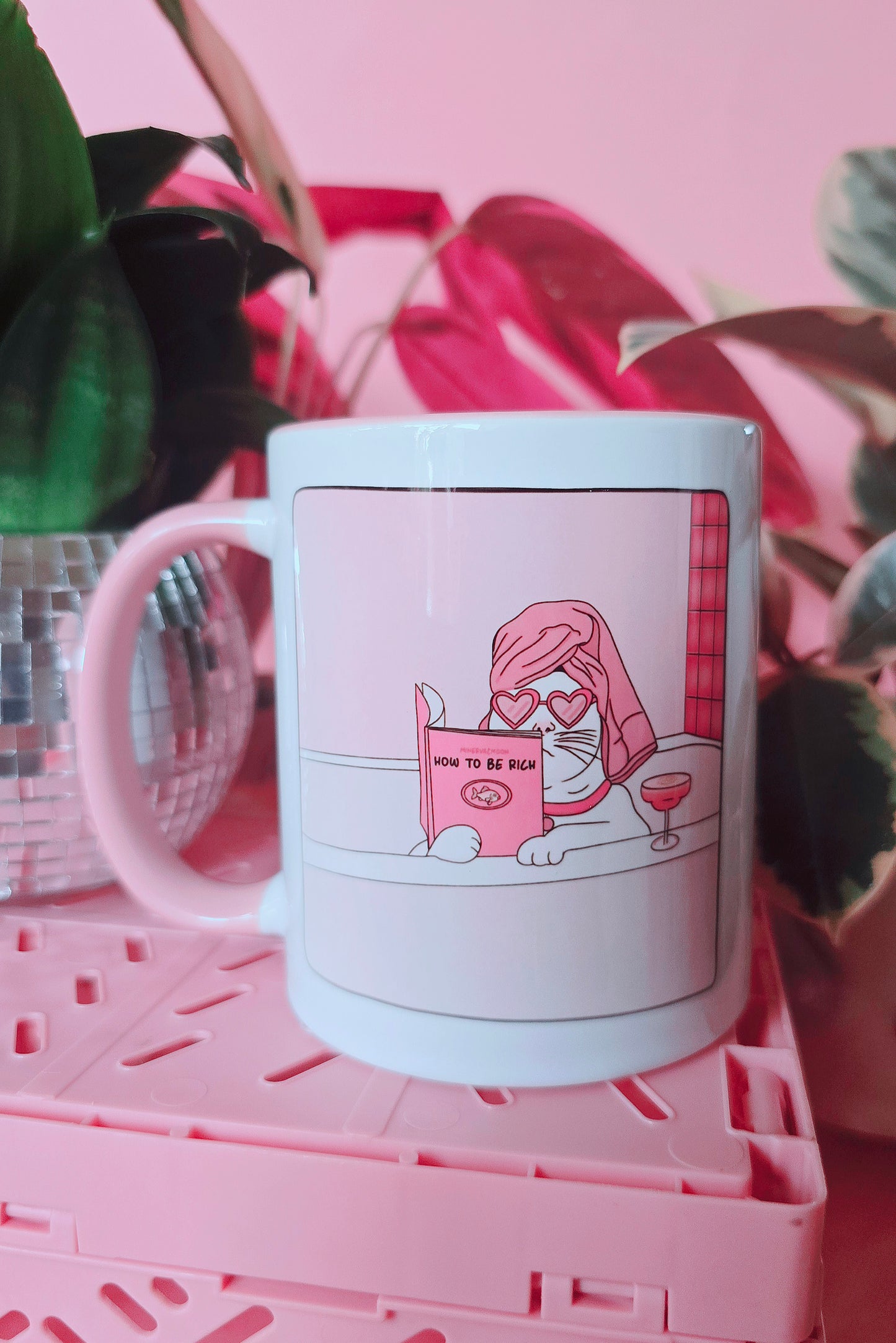 Funny Rich Cat Ceramic Pink Mug
