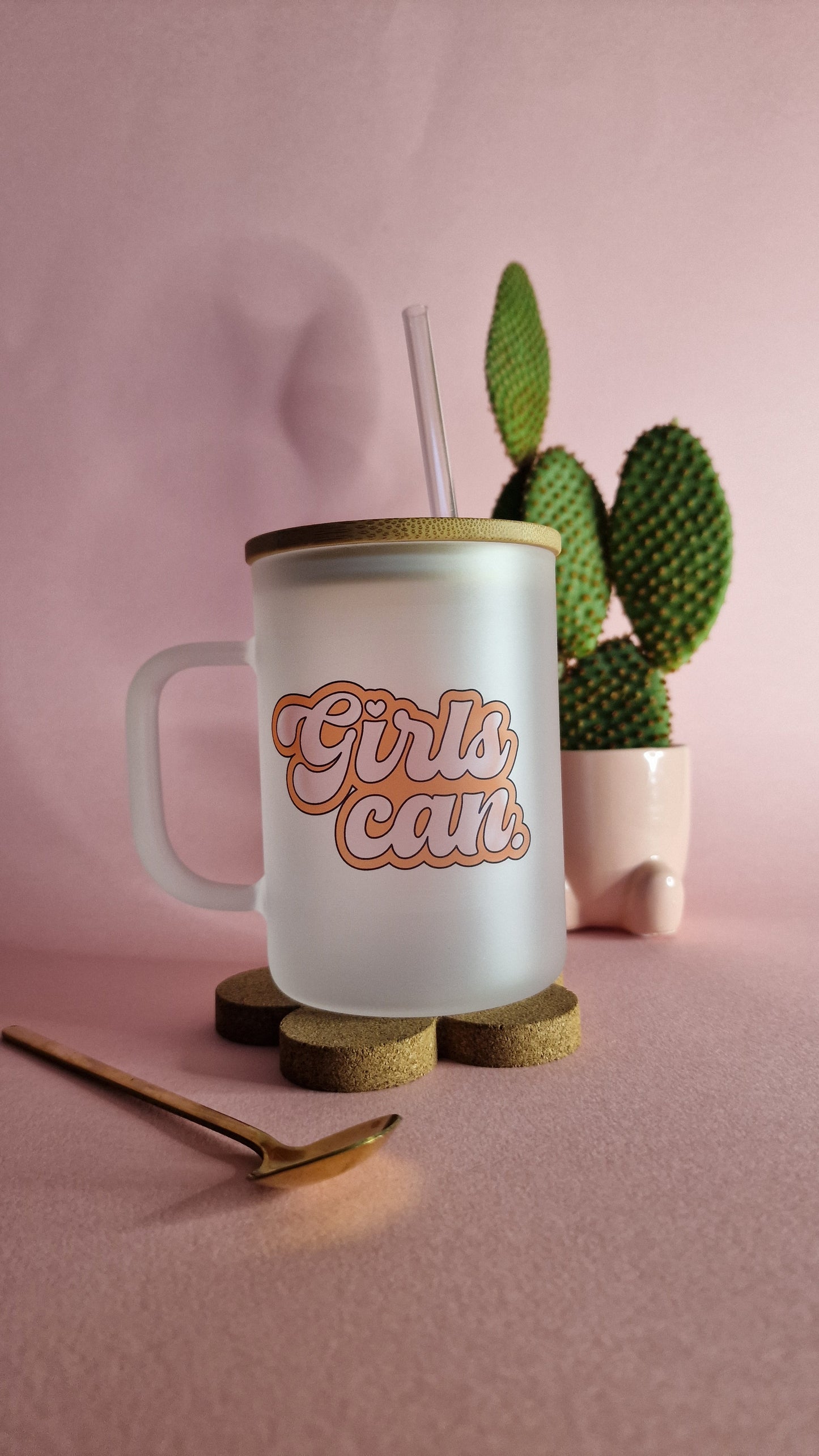 Girls Can | Large 17oz Glass Frosted Mugs